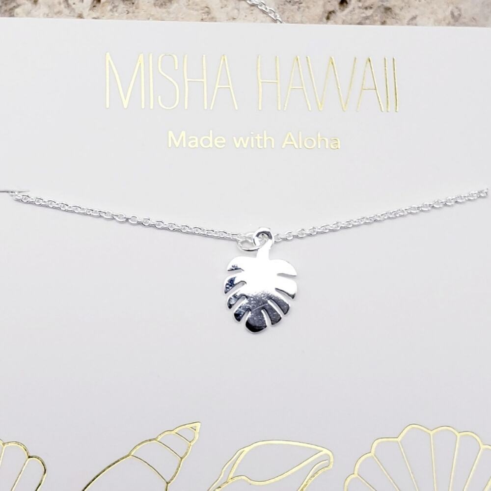 Misha Hawaii Necklace Silver  Palm Leaf Pendant‎ Charm on an 18" Chain  NWT - Picture 5 of 9